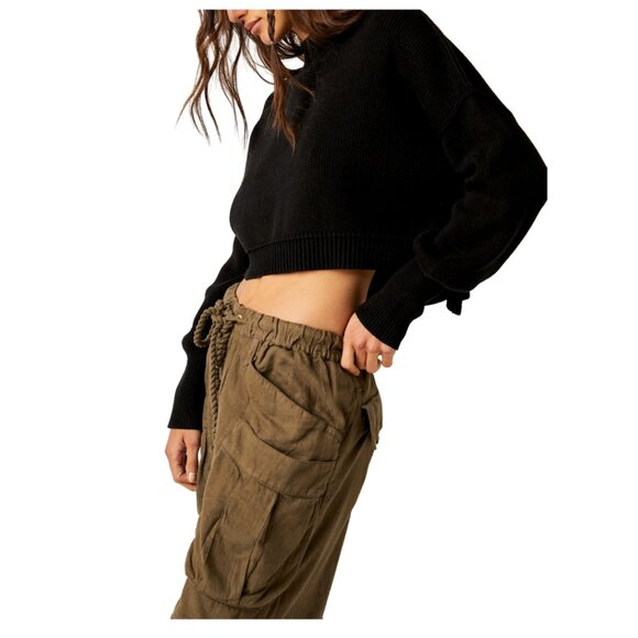 NEW FREE PEOPLE Easy Street Cropped Sweater in black 1225 3t0 - Picture 15 of 15